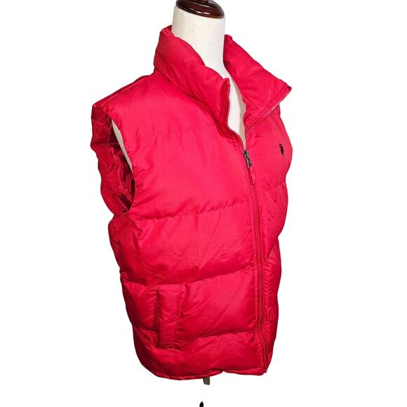 US Polo Assn Men's Red Puffer Vest Y2K Zip Up Men's Size Small PTP 22 Length26 - Picture 2 of 9